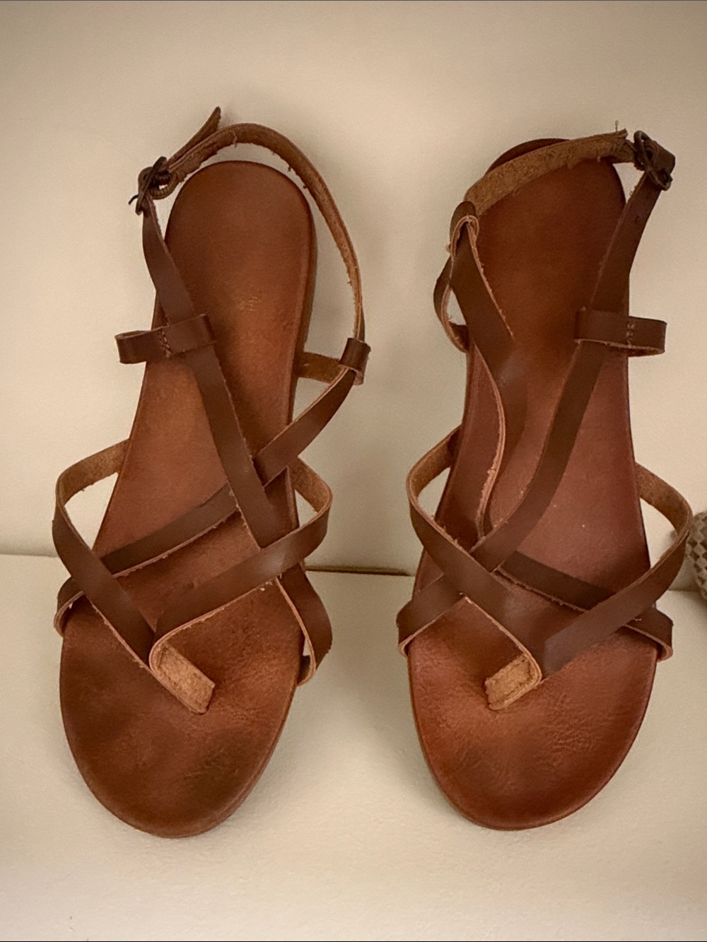 MIA Brown Leather Strappy Ankle Buckle Sandals